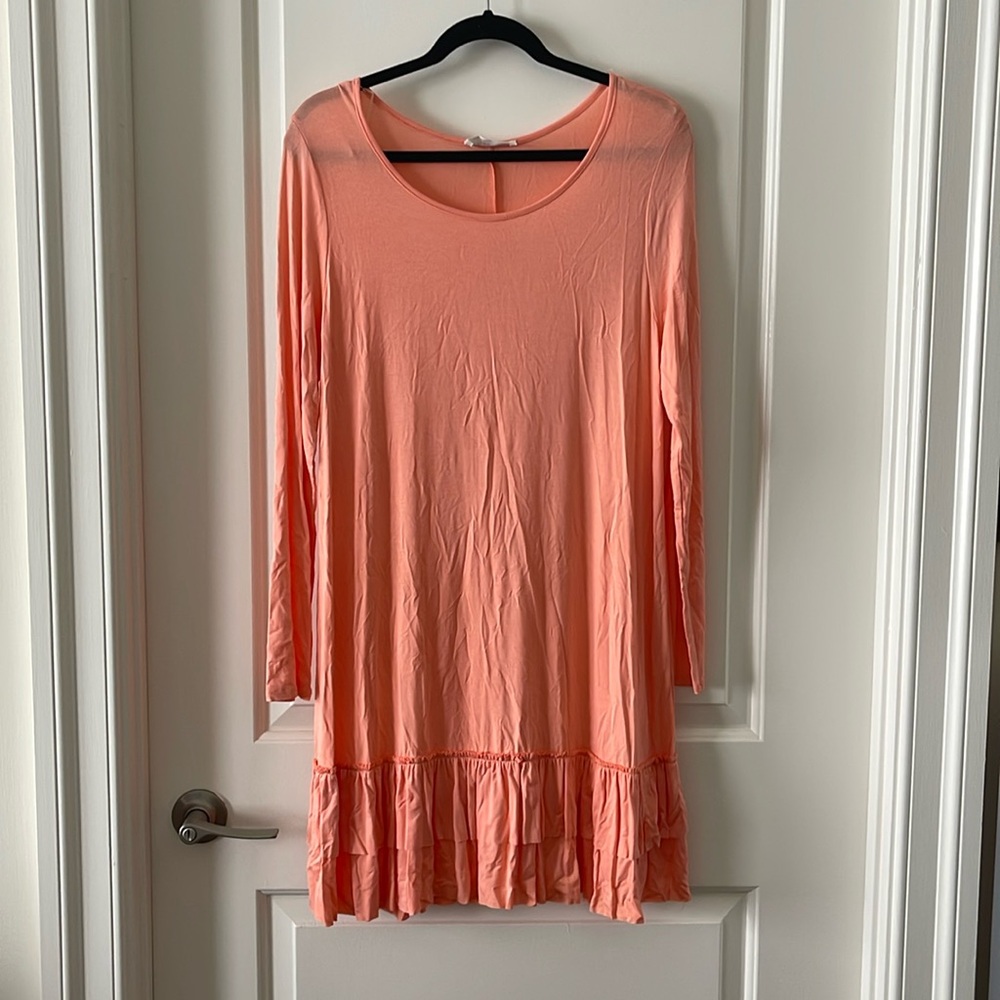 Peach Jersey Long sleeve Drop waist Dress